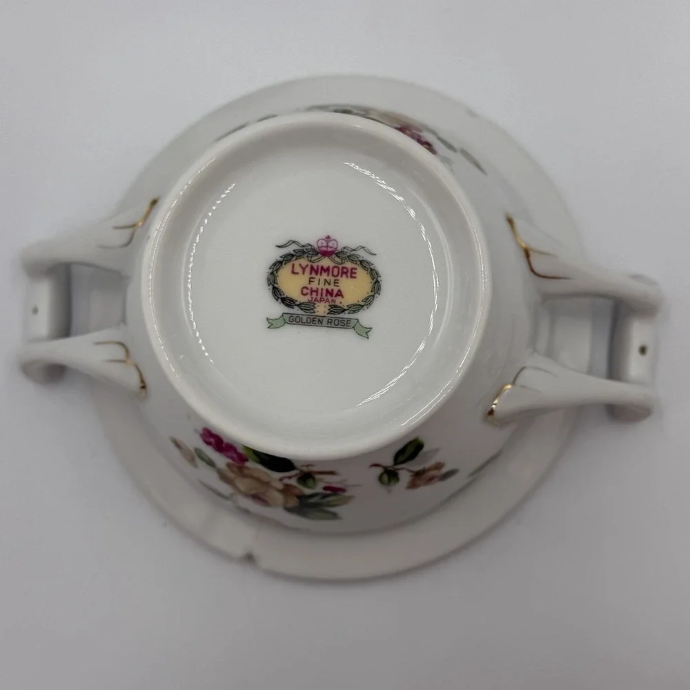 Vintage Lynmore Golden Rose Fine China Japan Lidded Sugar Bowl Porcelain
